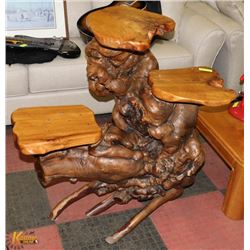 LACQUERED TREE ROOT FINISHED WITH 3 PLANT STANDS.