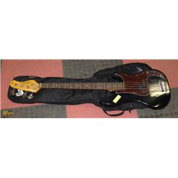 JAY TURSER BASS BLACK GUITAR WITH SOFT CASE.