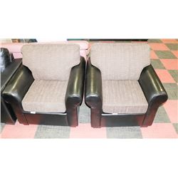 PAIR OF LEATHERETTE AND FABRIC ARMCHAIRS