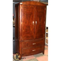 SOLID 2PC MAHOGANY INLAID WOOD ARMOIRE WITH 2