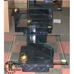 GLASS TOP BLACK WITH GOLD ACCENT SQUARE COFFEE