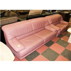 BURGUNDY LEATHER 80" SOFA AND 62" LOVE SEAT.