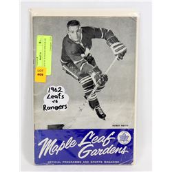 1962 LEAFS VS RANGERS PROGRAM