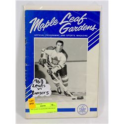 1963 LEAFS VS RANGERS PROGRAM
