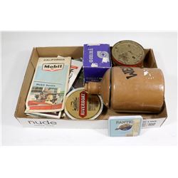 FLAT OF CROCK TIN MAPS AND MORE