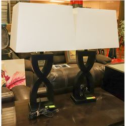 SET OF 2 BLACK WOOD TRI-LIGHT LAMPS -