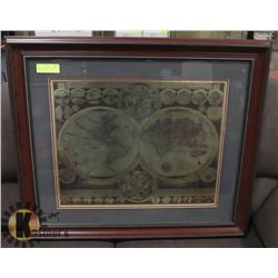 ANTIQUE STYLE WORLD MAP DISPLAY 31" X 26"