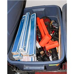 BIN OF HAMMERS, FILES AND PLIERS.
