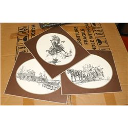 LOT OF 3 PRINTS CALF ROPING PRINT, CHUCKWAGON