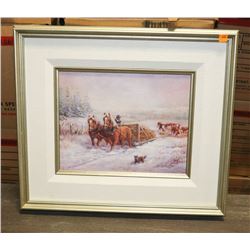 HORSES PULLING SLEIGH WITH HAY