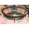 Image 1 : GLASS AND WOOD TONE COFFEE TABLE.