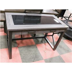 GLASS TOP WOOD TONE HALL TABLE / WRITING DESK