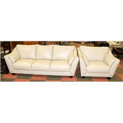LEATHERETTE OFF WHITE 90" SOFA AND 47" CHAIR
