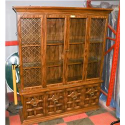 LARGE WOOD AND GLASS CHINA CABINET, 64"X16"X79".