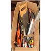 BOX OF VARIOUS TOOLS AND ACCESSORIES