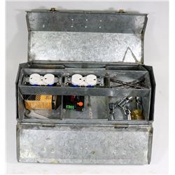 STEEL TOOL BOX WITH HAMMER CHISELS, SCREW DRIVERS,