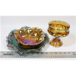 LOT OF CARNIVAL GLASS:  TWO DISHES,