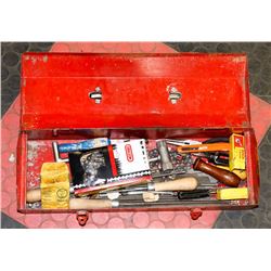 TOOLBOX FULL OF CHAINSAW FILES/CHAINS/PARTS ETC.