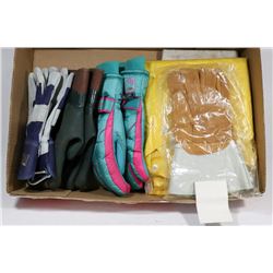 FLAT WITH RAIN SUIT AND VARIOUS GLOVES SETS.