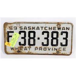 SASKATCHEWAN 1959 "WHEAT PROV" LICENSE PLATE