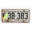 Image 1 : SASKATCHEWAN 1959 "WHEAT PROV" LICENSE PLATE