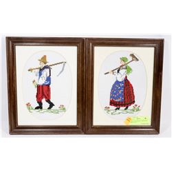 PAIR OF HANDMADE UKRAINIAN CROSS STITCH
