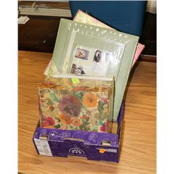 FLAT OF SCRAPBOOKING SUPPLIES, 3 NEW PHOTO ALBUMS,
