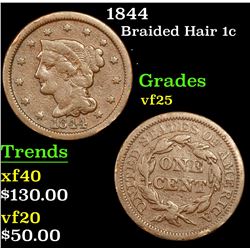 1844 Braided Hair Large Cent 1c Grades vf+