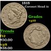 Image 1 : 1818 Coronet Head Large Cent 1c Grades vg+