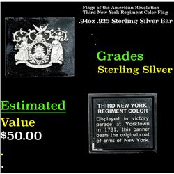 Flags of the American Revolution Third New York Regiment Color Flag .925 Sterling Silver Bar Grades
