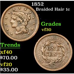 1852 Braided Hair Large Cent 1c Grades vf++