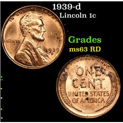 1939-d Lincoln Cent 1c Grades Select Unc RD