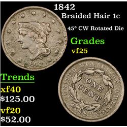 1842 Braided Hair Large Cent 1c Grades vf+