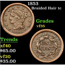 1853 Braided Hair Large Cent 1c Grades vf++