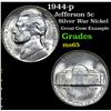 Image 1 : 1944-p Jefferson Nickel 5c Grades GEM Unc