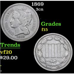 1869 Three Cent Copper Nickel 3cn Grades f+
