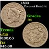 Image 1 : 1833 Coronet Head Large Cent 1c Grades f+