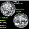 Image 1 : 1936-p Buffalo Nickel 5c Grades Select+ Unc