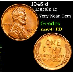 1945-d Lincoln Cent 1c Grades Choice+ Unc RD