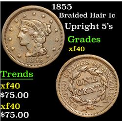 1855 Braided Hair Large Cent 1c Grades xf