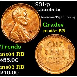 1931-p Lincoln Cent 1c Grades Select+ Unc RB