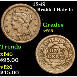 1849 Braided Hair Large Cent 1c Grades vf+