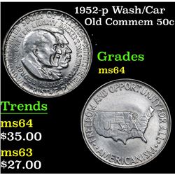 1952-p Wash/Car Old Commem Half Dollar 50c Grades Choice Unc