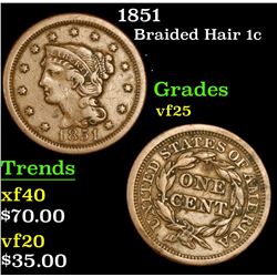 1851 Braided Hair Large Cent 1c Grades vf+