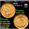Image 1 : ***Auction Highlight*** 1908 Indian Cent 1c Graded Gem+ Unc RD By USCG (fc)