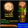 Image 1 : Full roll of 1961-p Lincoln Cents 1c Uncirculated Condition . .