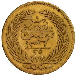 TUNIS: Ali Bey, 1882-1902, AV 25 piastres / 15 francs (4.86g), Tunis, AH1306 (1888). UNC