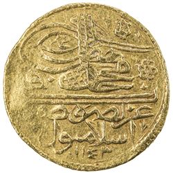 TURKEY: Mahmud I, 1730-1754, AV zeri mahbub (2.56g), Islambul, AH1143. F-VF