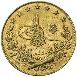 TURKEY: Abdul Hamid II, 1876-1909, AV 100 kurush, Kostantiniye, AH1293 year 27. EF-AU