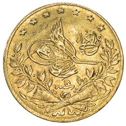 TURKEY: Abdul Hamid II, 1876-1909, AV 50 kurush, Kostantiniye, AH1293 year 18. VF